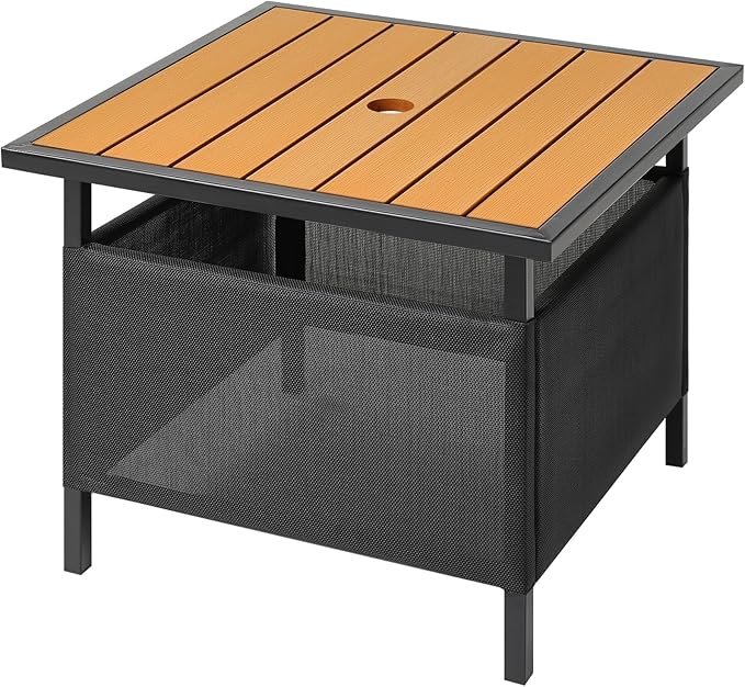 LZRS Adirondack Square Outdoor Side Table with Umbrella Hole, Pool Composite Patio Table,HDPE End Tables for Backyard,Pool, Indoor Companion, Easy Maintenance & Weather Resistant(Teak)