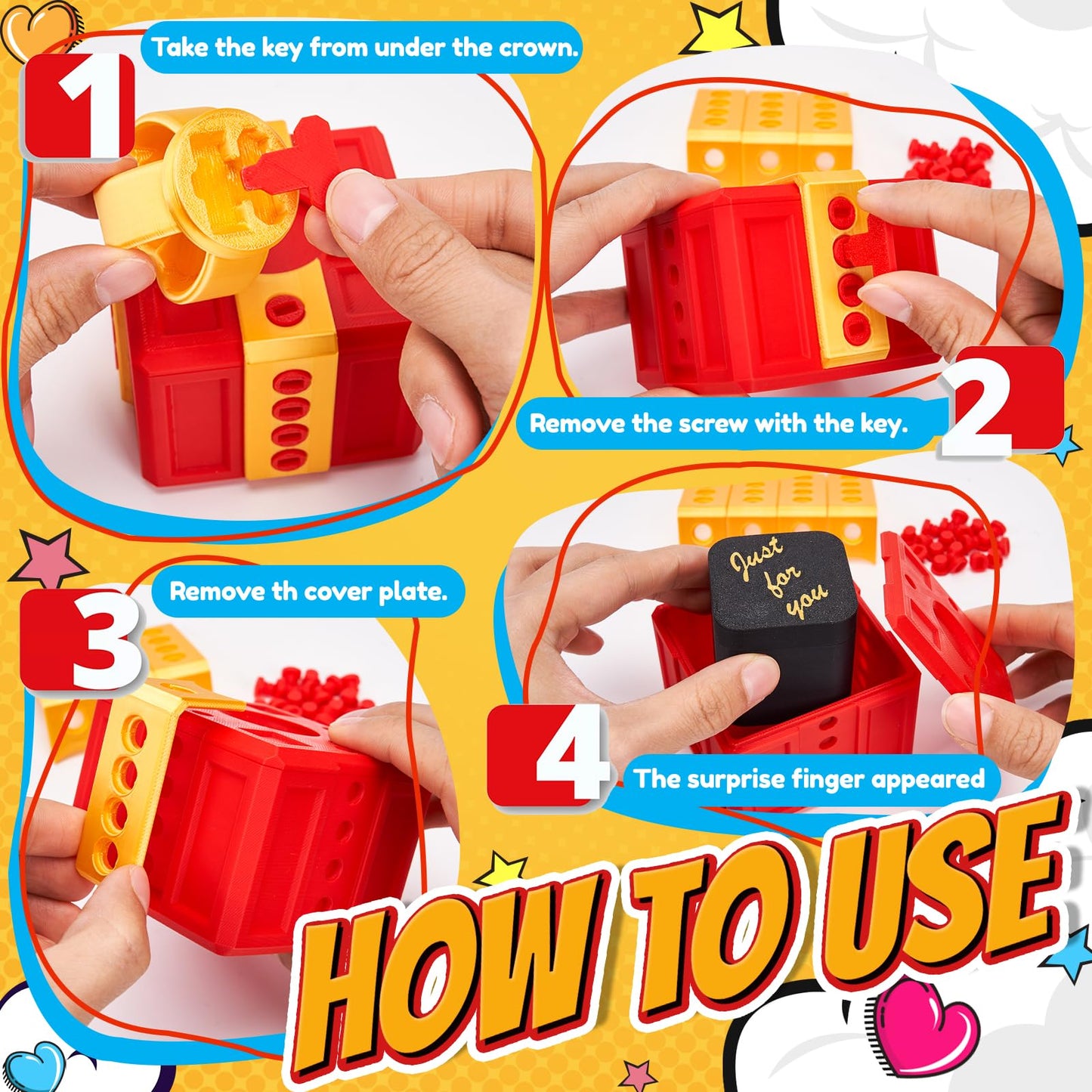Aodomis 3.74 Inch Gotcha Box Prank with Surprise Finger, Annoying Gift Box with Finger,3D Printed Prank Gift Box with Screws & Pop Up Finger, La Puta Caja Broma Birthday Gifts for Friends Her/Him