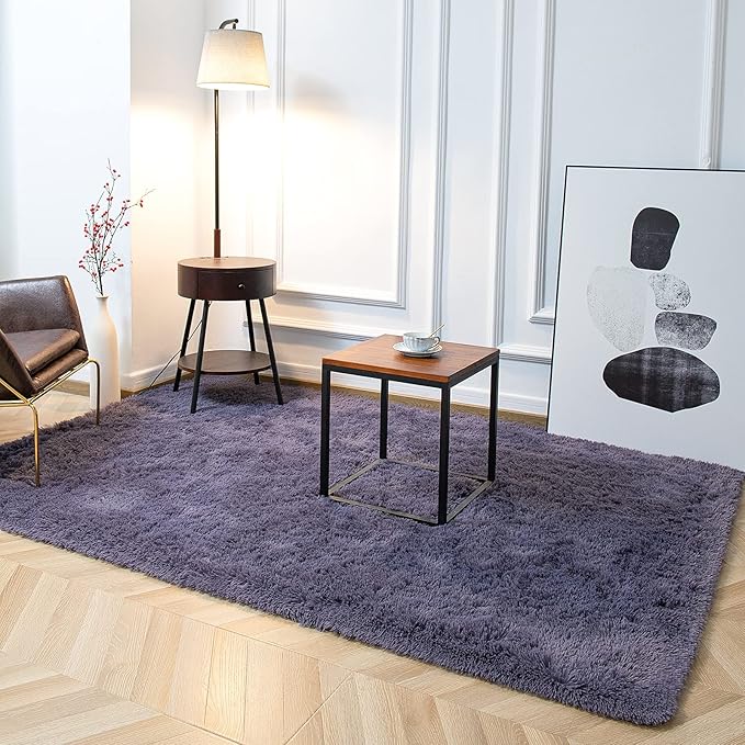 TWINNIS Super Soft Shaggy Rugs Fluffy Carpets 6x9 Feet, Indoor Modern Plush Area Rugs for Living Room Bedroom Kids Room Nursery Home Decor, Upgrade Anti-Skid Rectangular Fuzzy Rug, Grey Purple