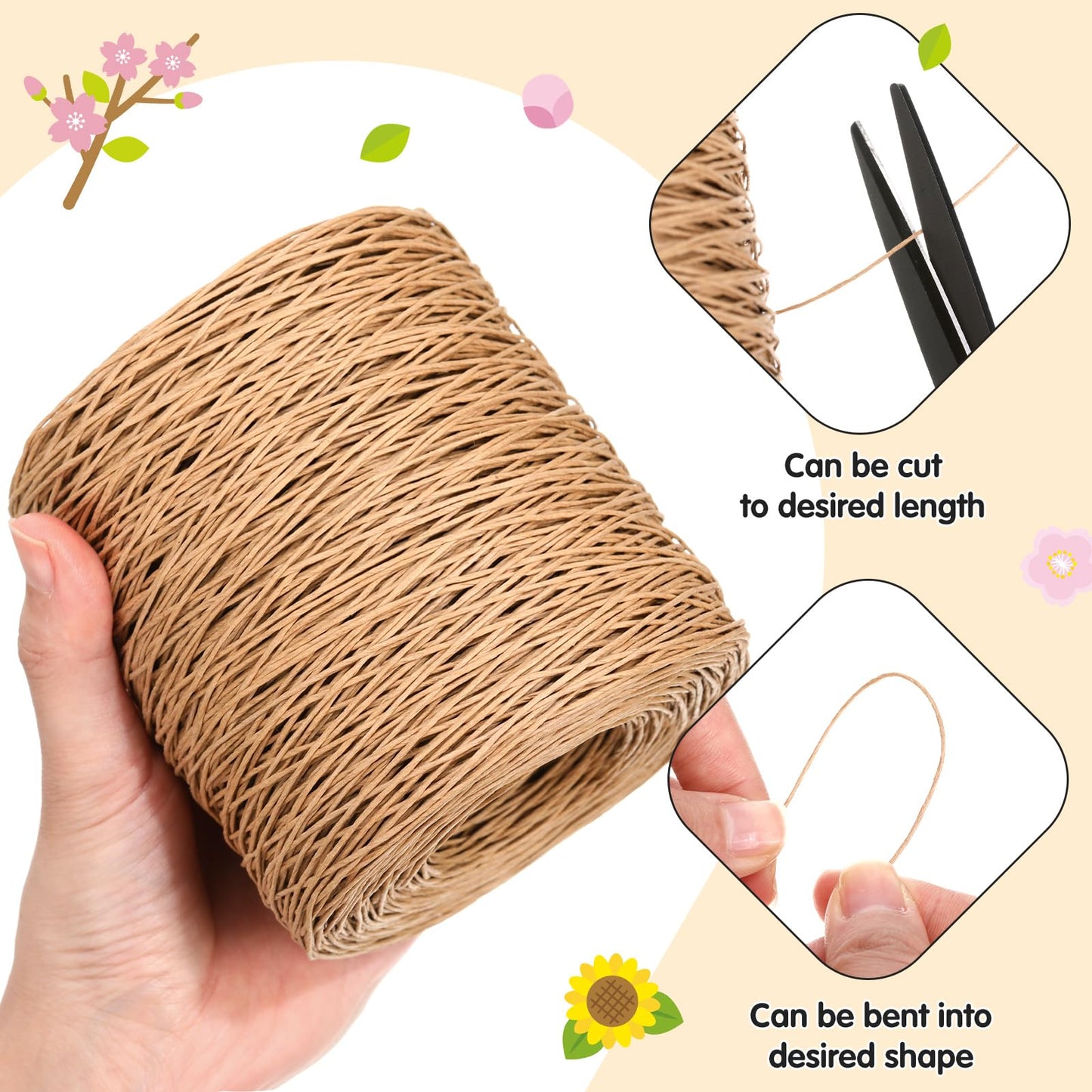 Syhood 1345 Feet Floral Vine Bind Wire Rustic Wrapping Wire for Flower Bouquets(Light Coffee)
