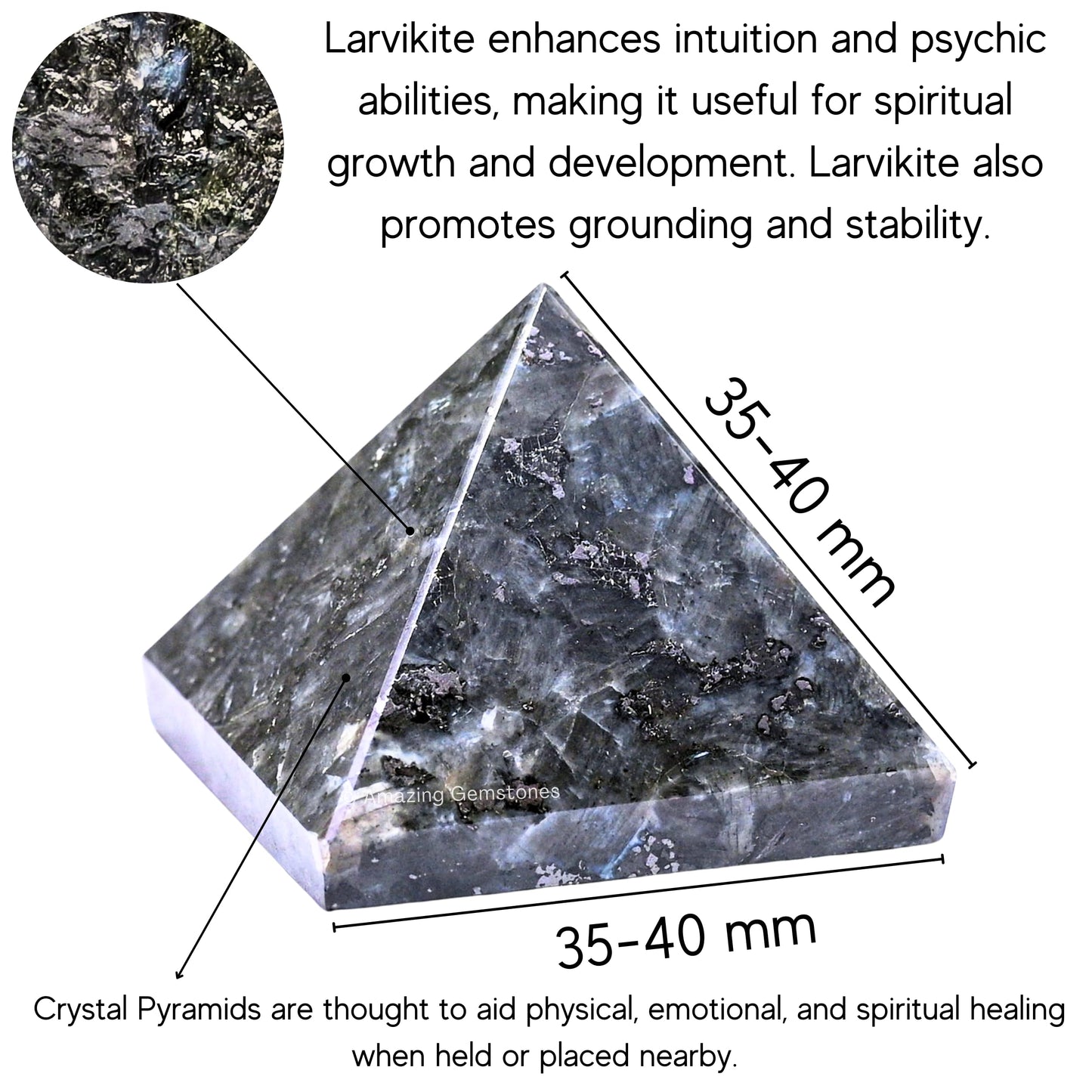 Amazing Gemstone Larvikite Pyramid Crystal Healing Stones - 1.5" Great Pyramid Figurine of Natural Stone Pyramid for Meditation, Reiki, Chakra Balancing and Crystal Pyramids Grid