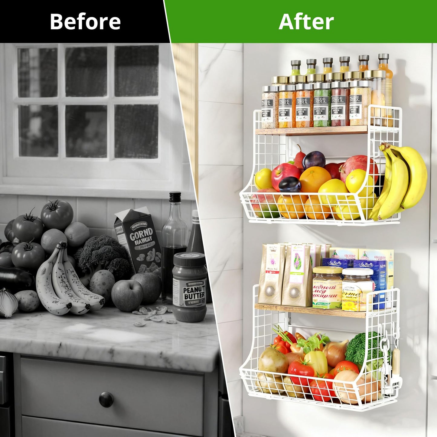Magnetic Shelf for Fridge with Wood Lid, Fruit Potato and Onion Storage Bins, Pantry Organizers and Storage, Strong Magnetic Spice Rack for Refrigerator, Kitchen Counter and Laundry Room (X-Large)
