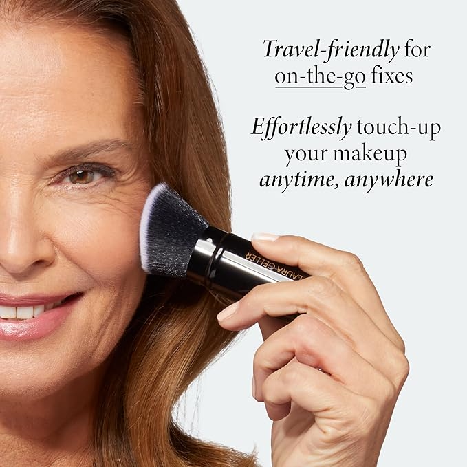 LAURA GELLER NEW YORK Baked Blush-n-Bronze 2-in-1 Bronzer Blush, Rose Bronze - Retractable Angled Kabuki Brush