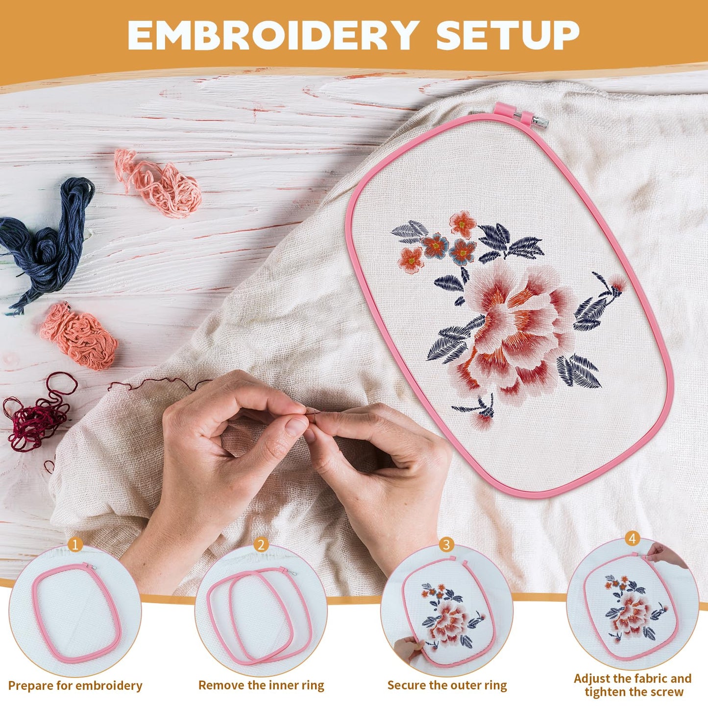 QLOUNI 5 Pack ABS Rectangular Embroidery Hoops Set, Cross Stitch Hoops 5 Inch 6 Inch 10 Inch 12 Inch 15 Inch Plastic Candy Color Embroidery Hoop for DIY Embroidery Craft