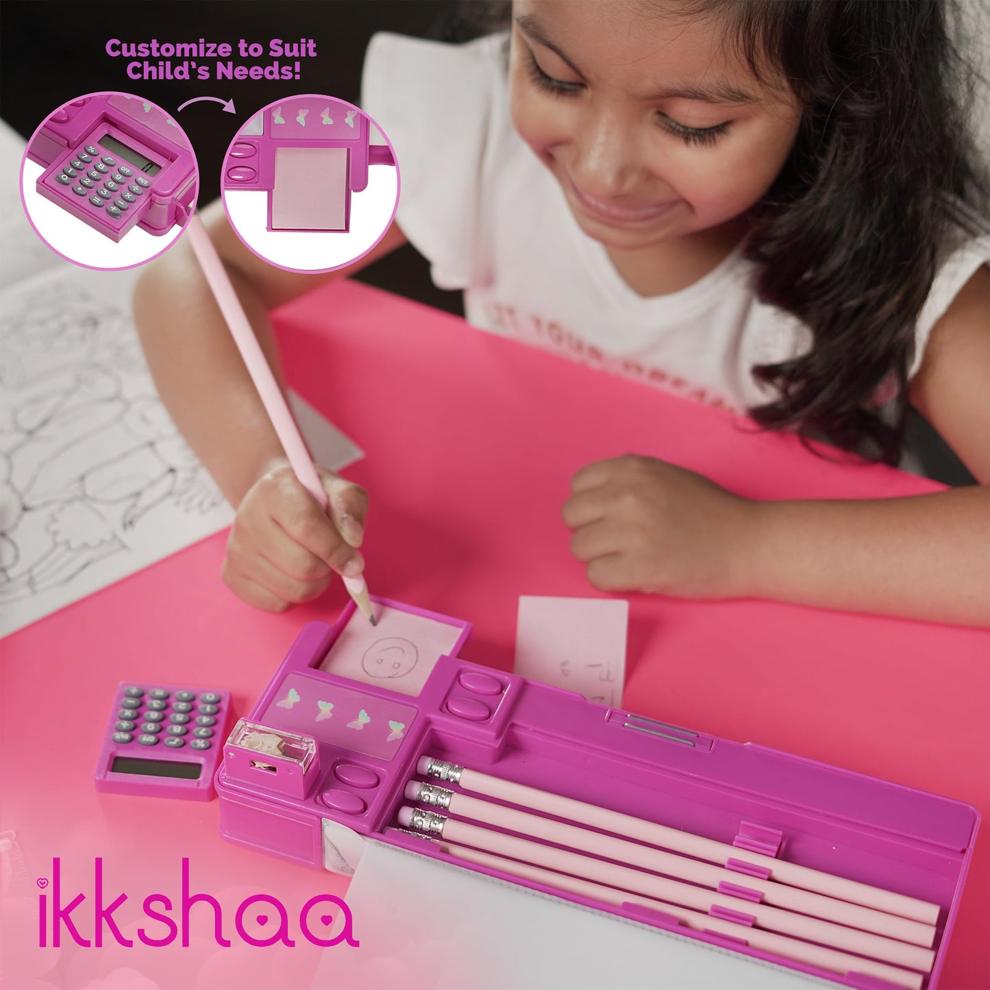 ikkshaa Pop Up Butterfly Pencil Case for Girls with Calculator Sharpener Cute School Supplies Multifunction Stationery Organizer Birthday Gift in Box