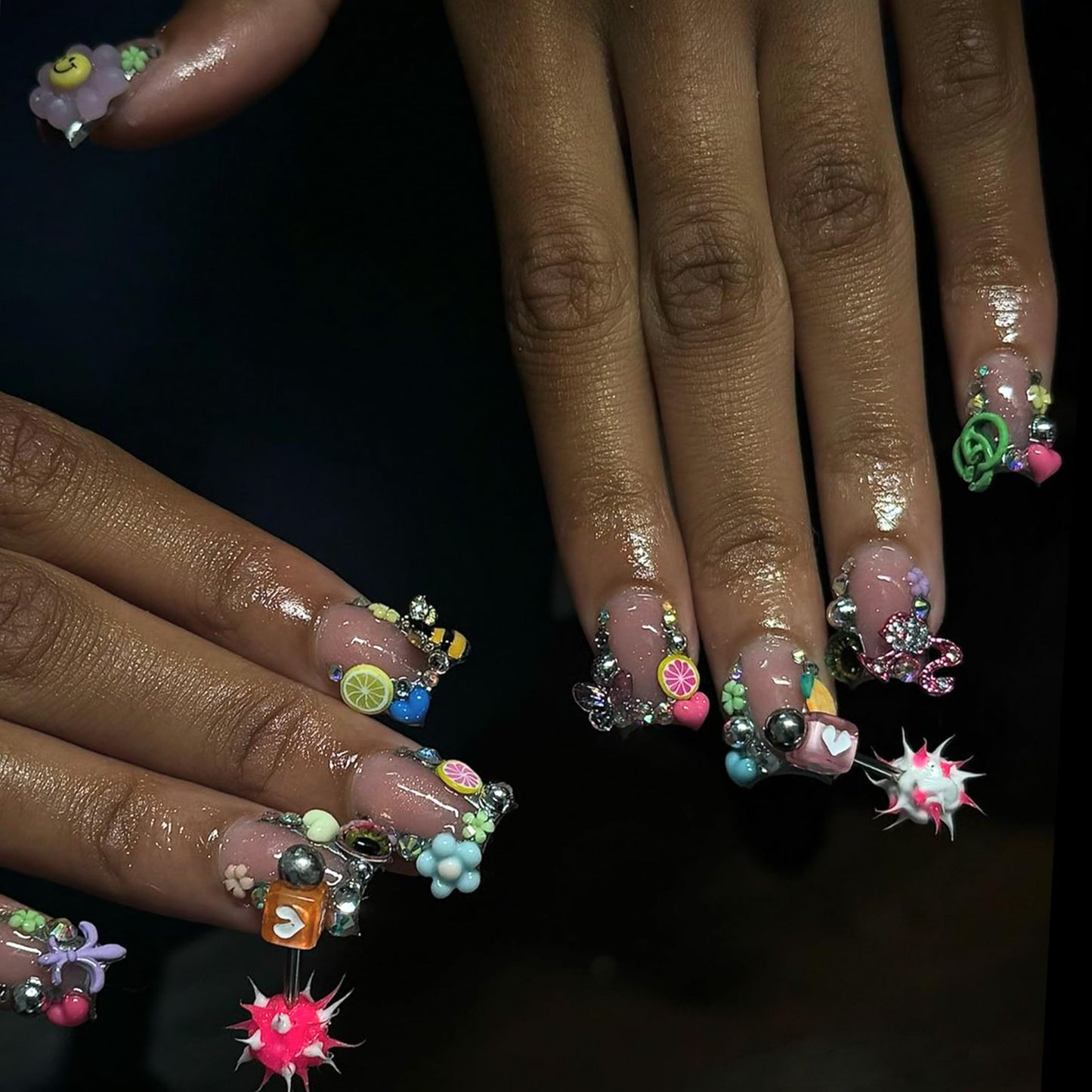 ZAKCBEAUR 130Pcs Nail Art Piercing Stud,Lollipop,Rings, Pom-poms, Dice, Cones,for women, girls Nail Decorations DIY Craft