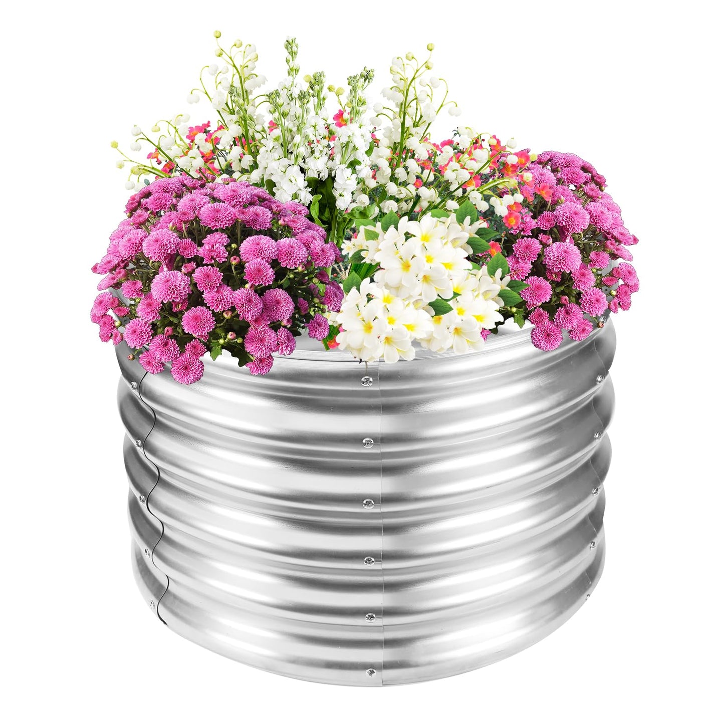 TBMLC 17" Tall Elevated Round Metal Rised Garden Bed- 2'x2' in Size and 0.8MM Thick Durable Planter Box for Vegetables Flowers Succulent at Patio/Garden Outdoor (Silver, 2FT Diameter)