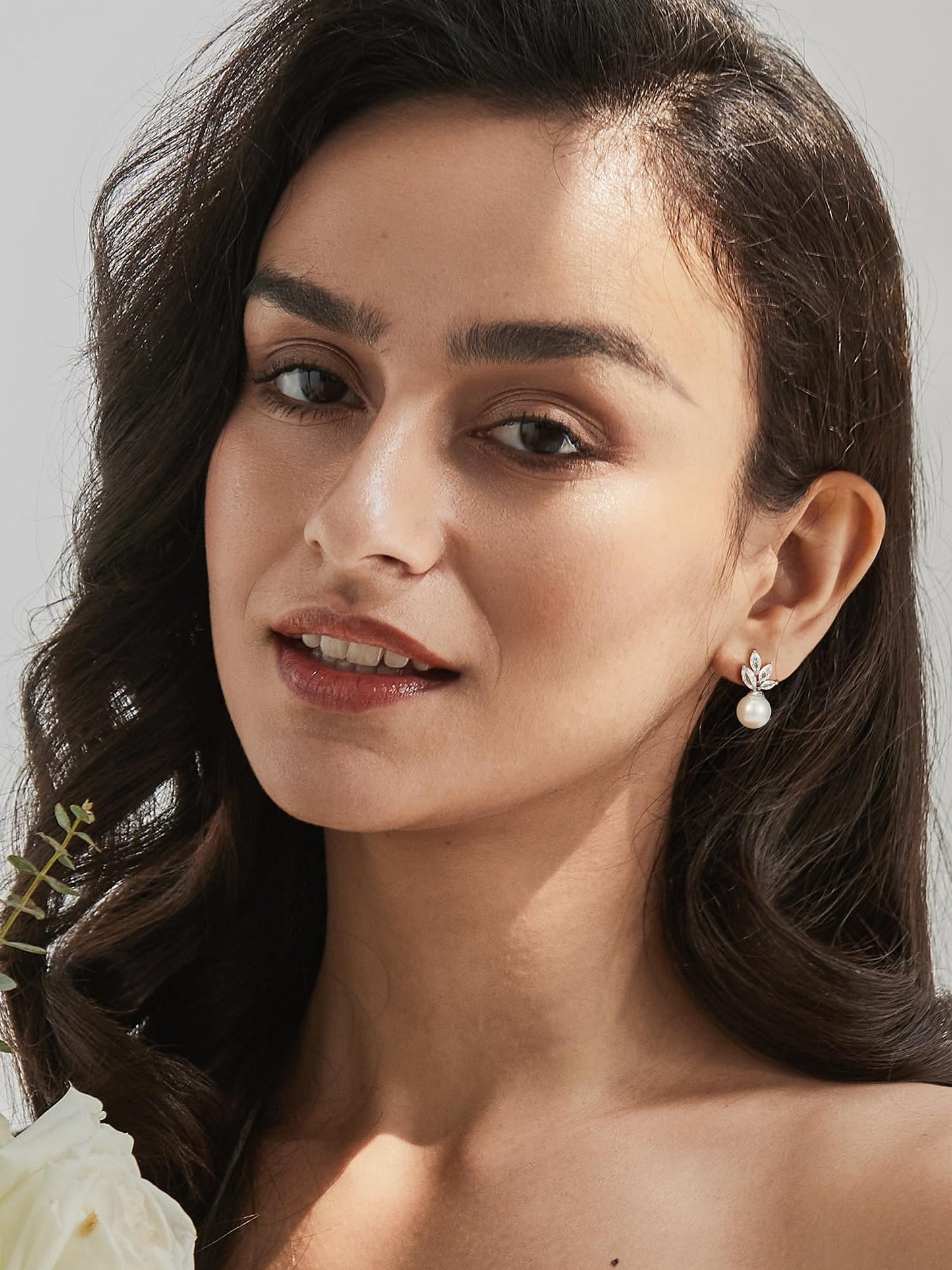 SWEETV Cubic Zirconia Pearl Drop Wedding Earrings for Brides, Ivory Bridal Pearl Earrings for Bridesmaid Jewelry Gift (07.Style 8)