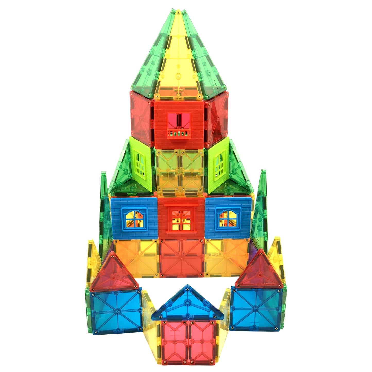Innomags Magnet Tiles 110 Piece Magnetic Building Blocks Jumbo Tile Set, Clear 3D Magnetic Tiles Stem Educational Construction Playboards for Kids, Creative Clickins, Wheels, Bag, Safety Certified