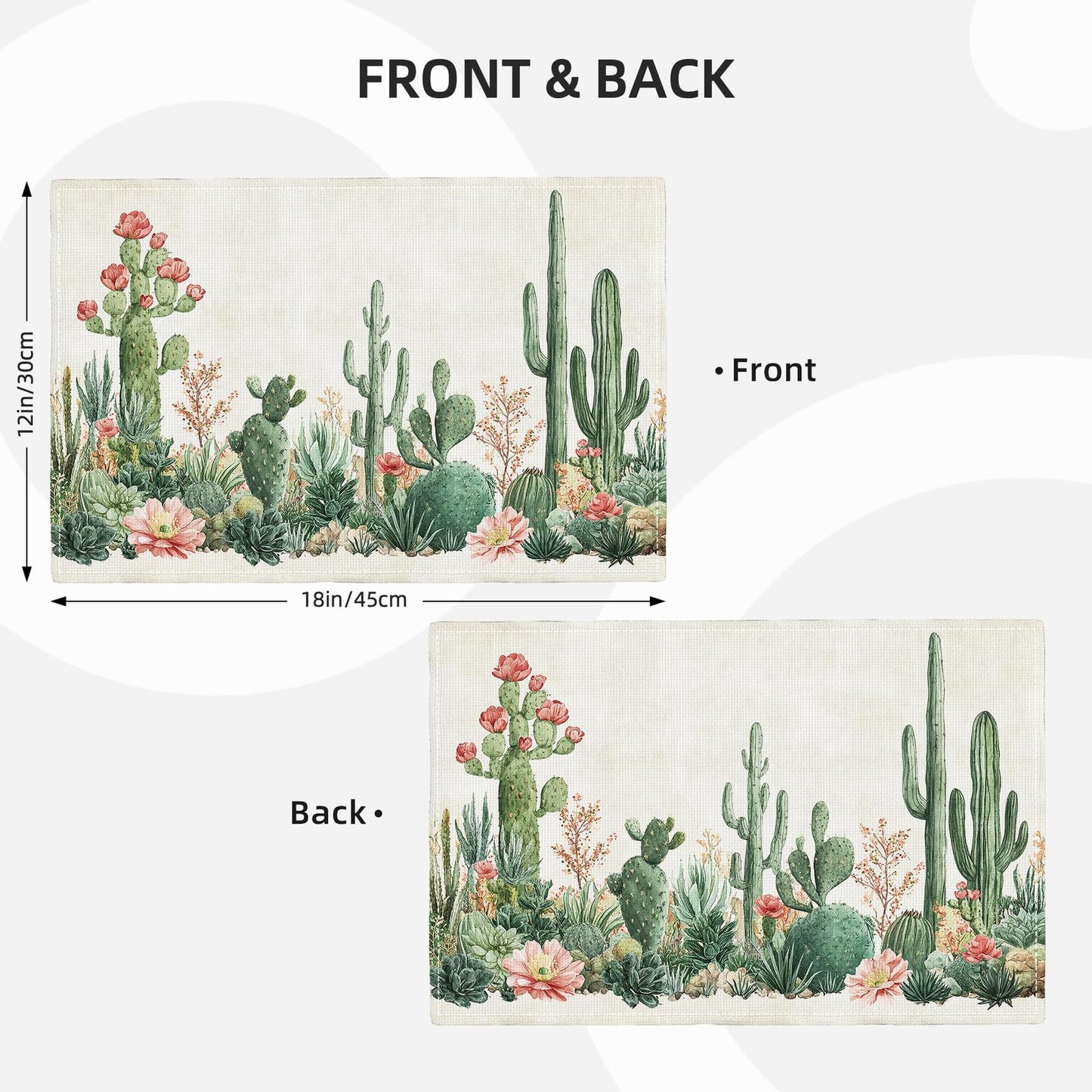 Cute Cactus Placemats Set of 4, Western Succulent Place Mats, Rustic Summer Plant Dining Table Mats, Washable Placemats for Kitchen Dining Room 18L'' × 12W''