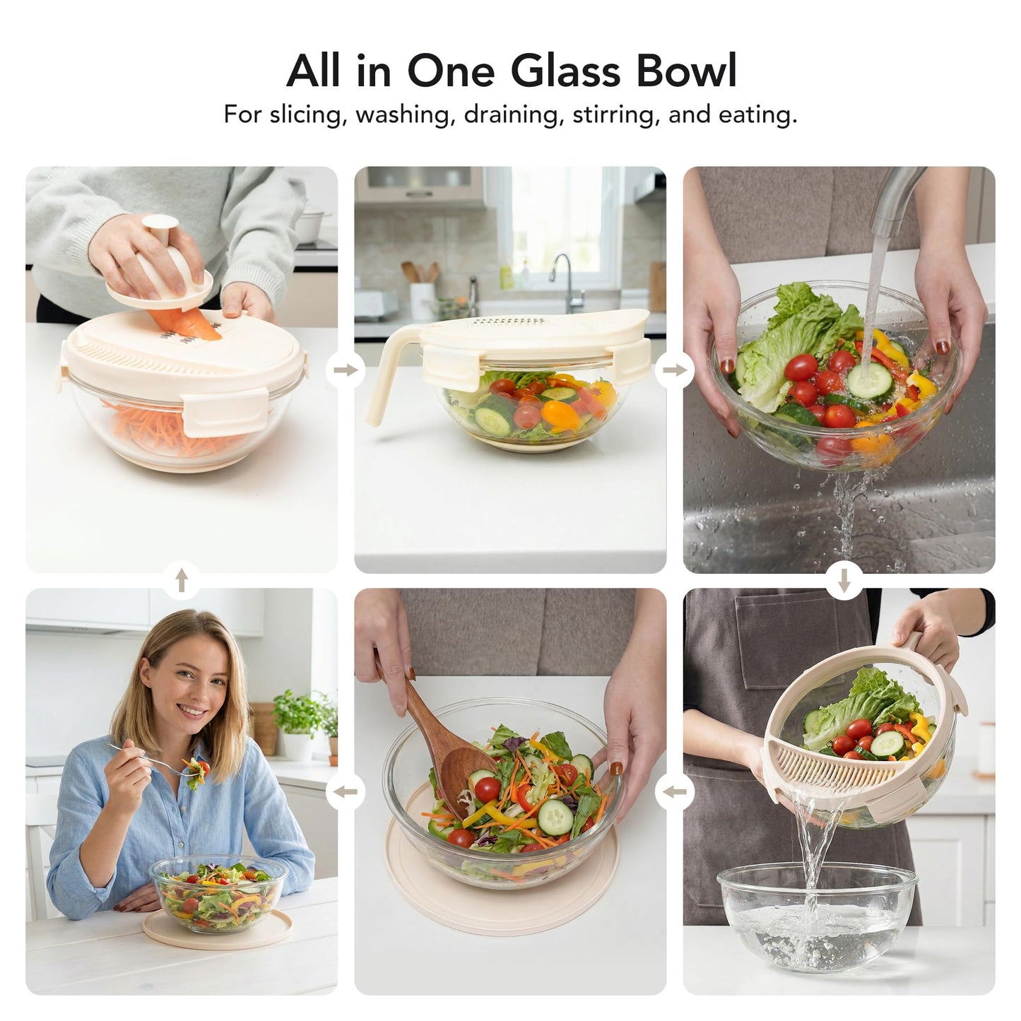 Genicook Salad Chopper with Bowl, Vegetable Chopper for Salad Prep, 8.5 Cup Glass Bowl, Food Chopper for Kitchen, Onion Chopper, BPA-Free & Dishwasher Safe, Easy Meal Prep Tool