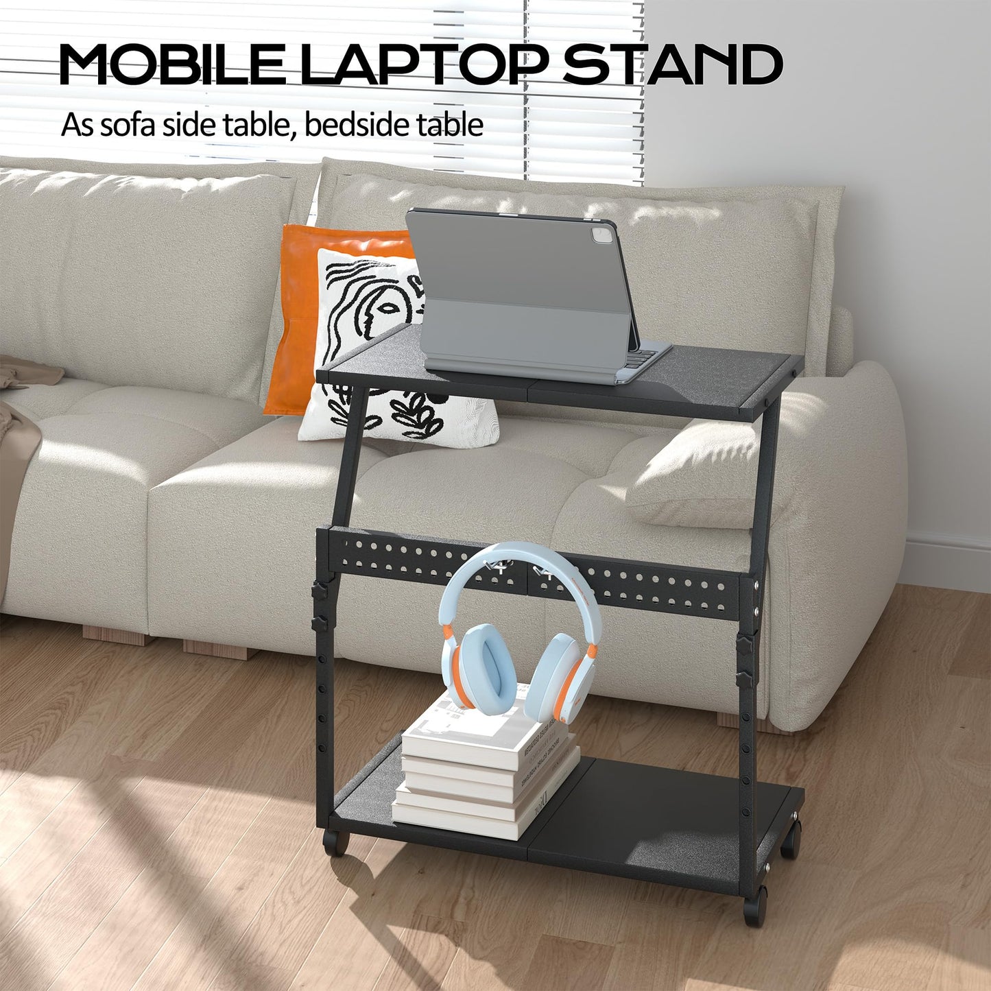Tyfnry 24In Large PC Stand, 5 Levels Height Adjustable Computer Tower Stand with Wheels and Hooks, CPU Holder Cart for Floor, Carpet and Under Desk, Easy Assembly（NOT Including Power Strips）