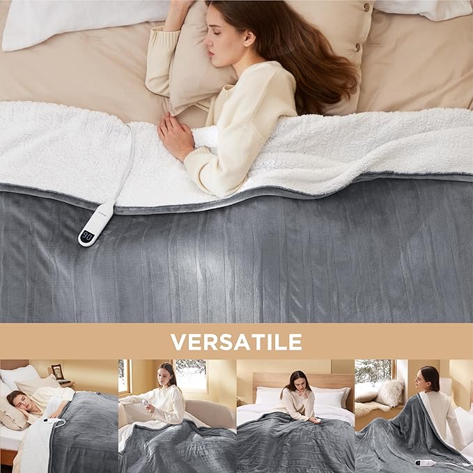 Bedsure Electric Blanket Twin - Soft Flannel Heated Blanket Twin Size, GentleSoft Fast Heating with 10 Time Settings & 6 Heat Settings, Warm Gift for Grandma (62x84 inches, Grey)