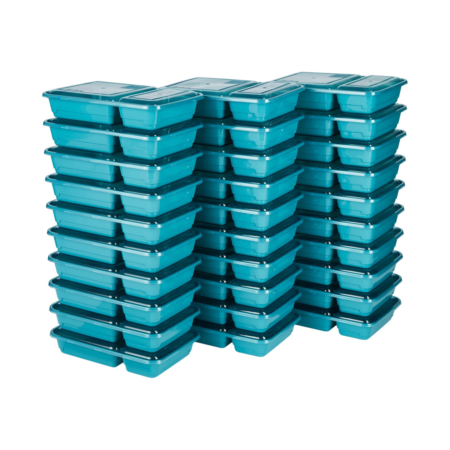GoodCook Food Storage Containers for Meal Prep Rectangle Two Compartments & Made without BPA, 60-Piece Set, Teal