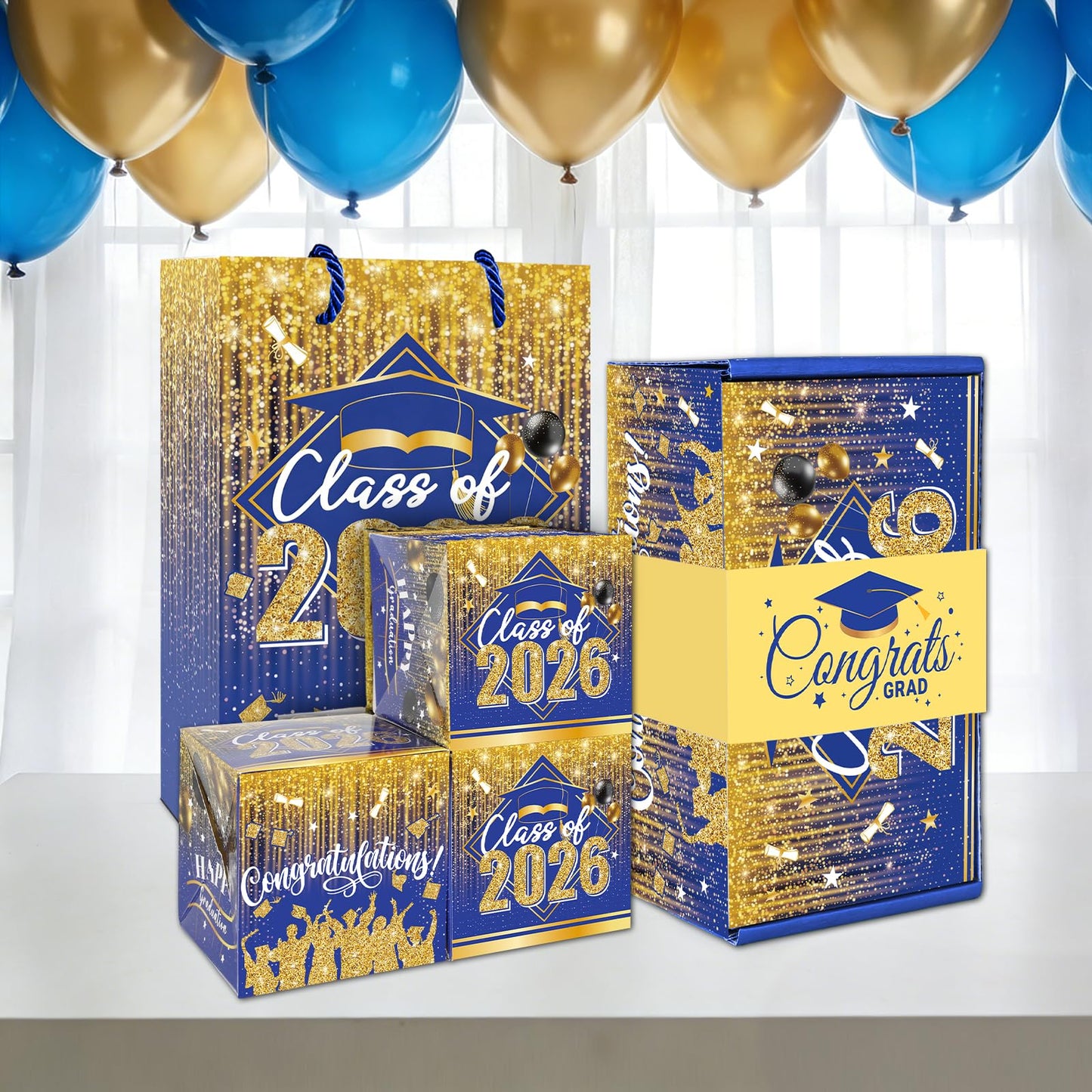 Sereliy Graduation Exploding Money Gift Boxes for Cash, 12 Pack Pop Up Surprise Money Box with Confetti, Blue Gold Graduation Explosion Gift Box for Cash Giving Class of 2026