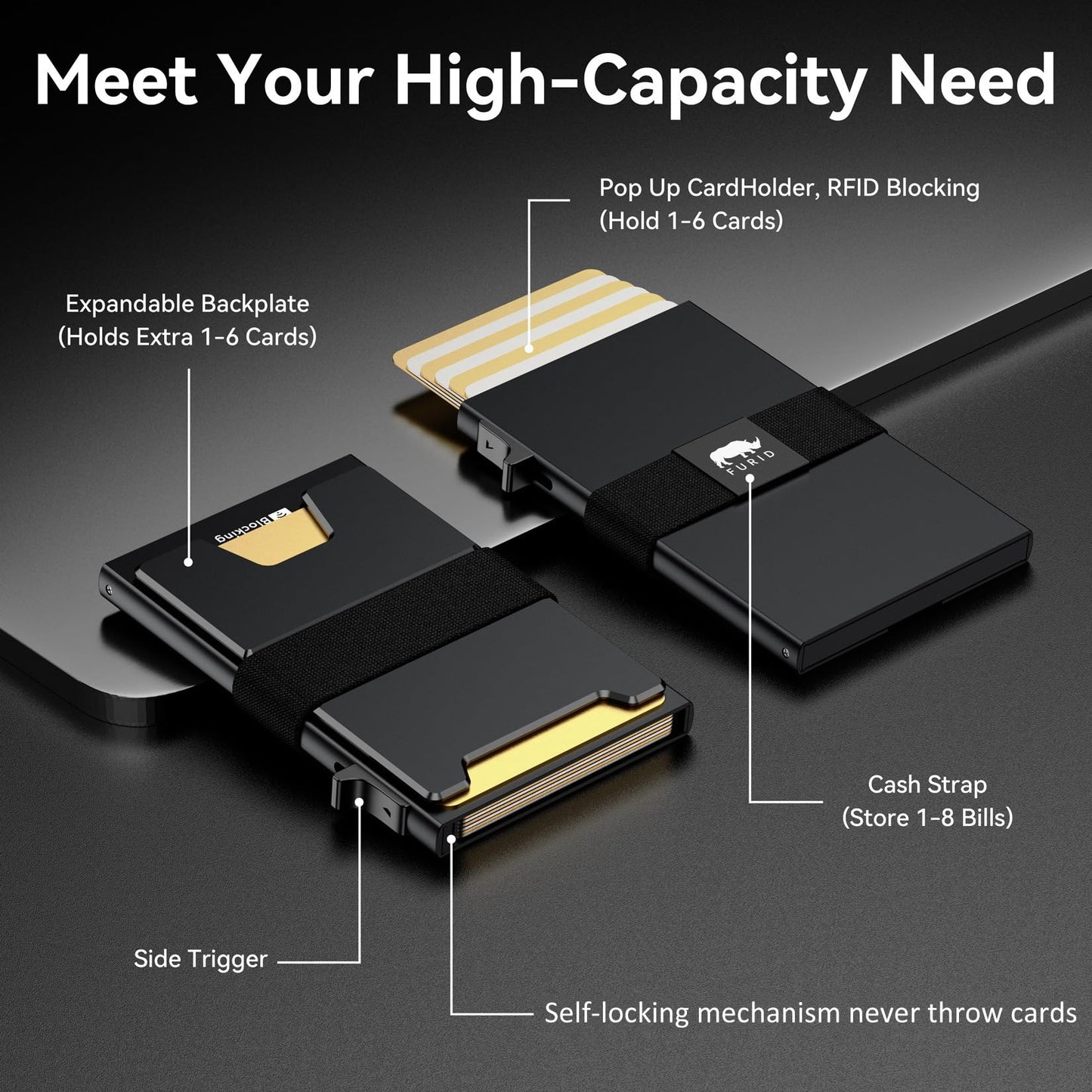 furid Smart Card Wallet for Men Slim: Minimalist Wallet For Men - RFID Blocking Pop Up Front Pocket Wallet, Metal Wallet 11 Card Holder