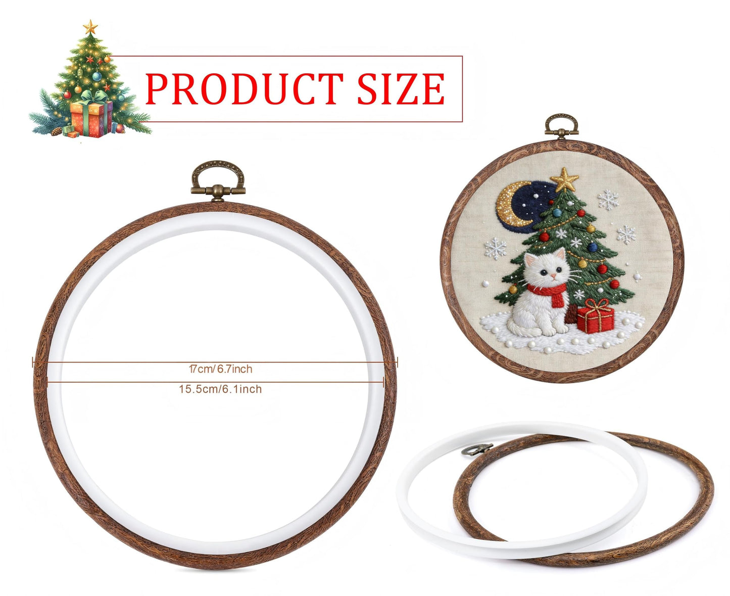 Dllxumm 3 Pcs 6 Inch Round Embroidery Hoops Display Frame, Circle Cross Stitch Hoop Ring Imitated Wood Embroidery Ornament for Craft Sewing Hanging DIY Halloween Christmas Gifts