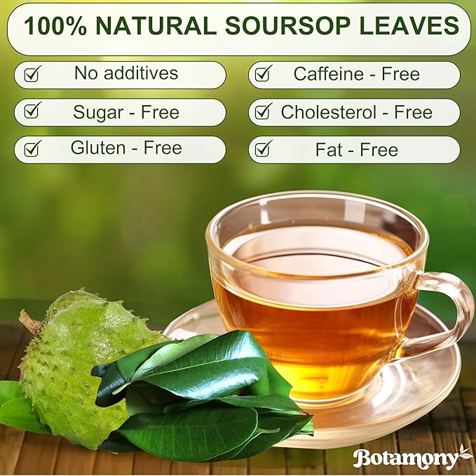 BOTAMONY 75 Premium Soursop Graviola Leaf Tea Bags 2.5g/ teabag, Soursop Leaves Organic, Hojas de Guanabana Organica, Guanabana Leaves Tea Handmade Non-GMO Sugar/Caffeine/Gluten Free