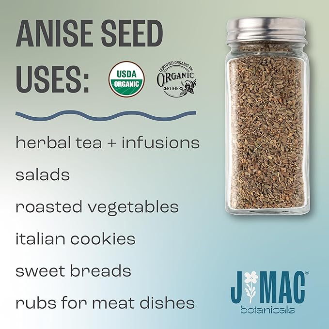 J Mac Botanicals Organic Anise Seeds (32 oz) Certified USDA Organic. Whole aniseed for cookies, tea, powder, or baking