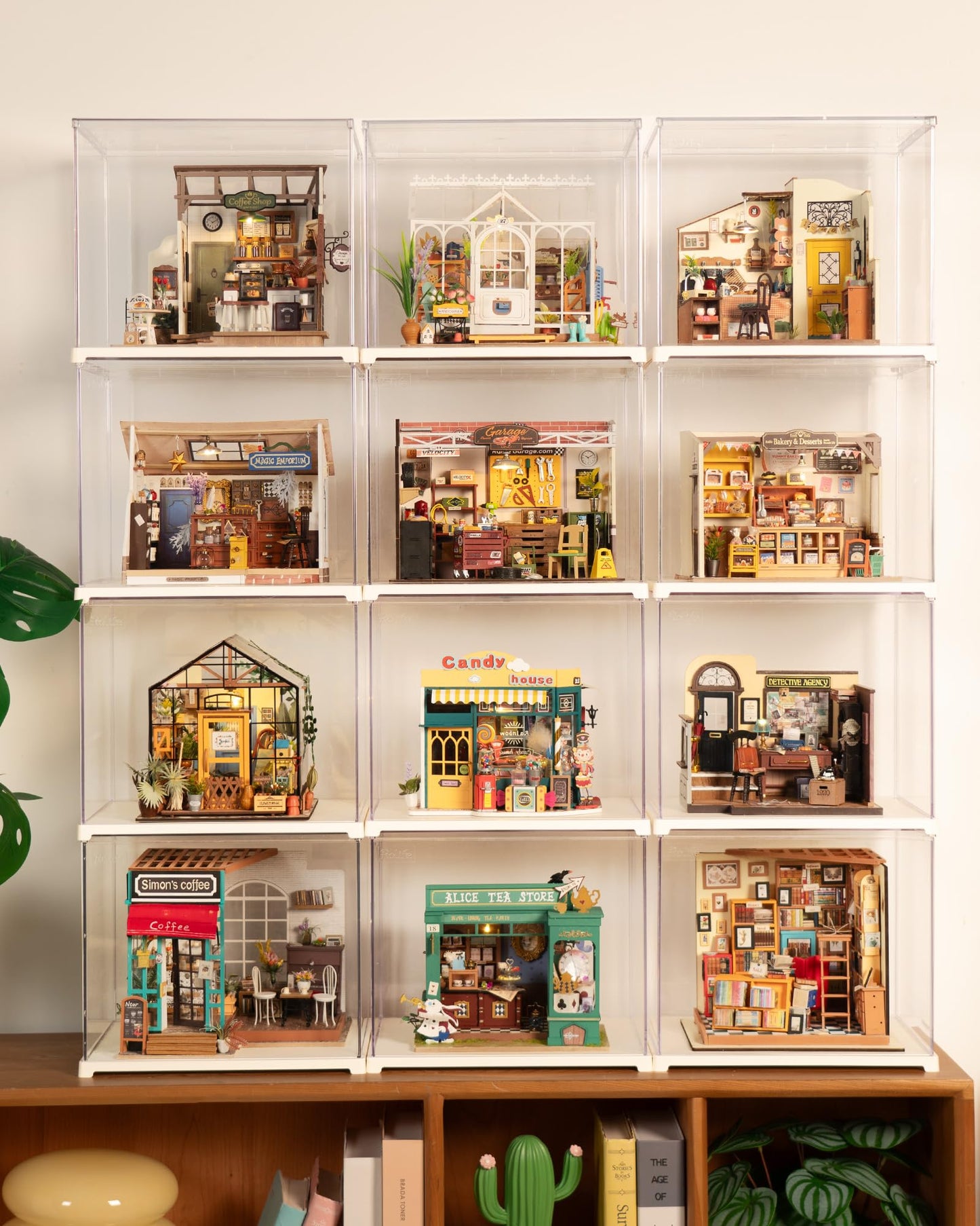 Rolife Acrylic Display Case Dust Cover for Collectibles, Stackable Showcase Dustproof Protection with White Base with Door for Shoes,Books,Toys,Collectibles Memorabilia Figurines(11.3''x9.6''x9.3'')