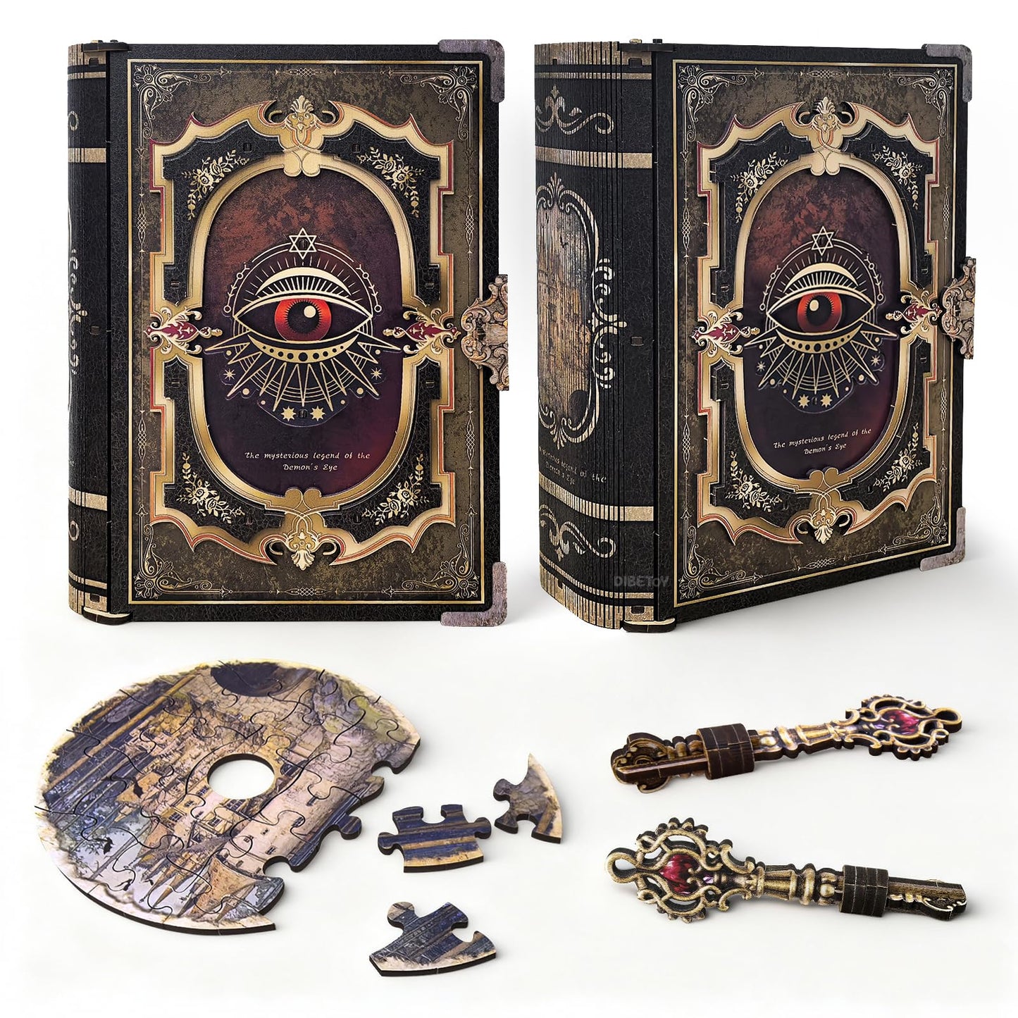 Dibetoy 3D Wooden Puzzles for Adults,DIY Book Nook Kit,Mechanical Treasure Puzzle,Trading Card Storage Box with Lock,3 in 1,DIY Building Mechanical Model Kit for Hobby Enthusiasts