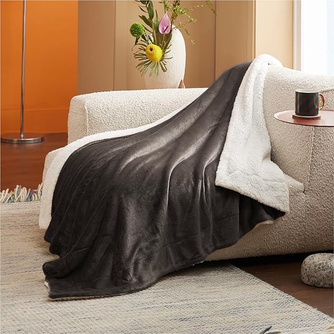 Bedsure Sherpa Fleece Throw Blanket Twin Size for Couch - Thick and Warm, Soft Fuzzy Plush Twin Blanket for Winter, Brown, 60x80 Inches