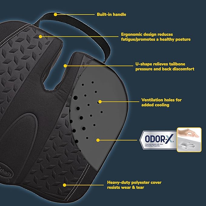 Dr. Scholl's Max Support Charcoal-Infused Posterior Seat Cushion, Memory Foam — Black