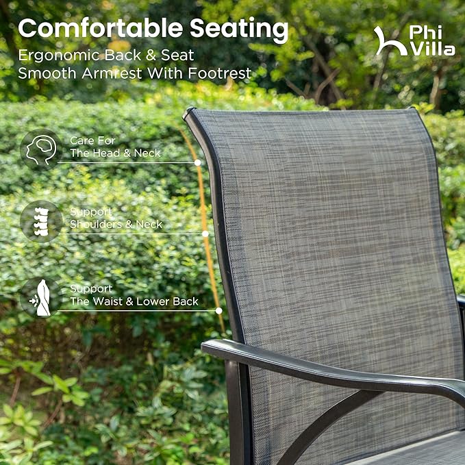 PHI VILLA Outdoor Swivel Bar Stools Set of 4, High Top Patio Bar Stools & Chairs with Armrest & Textilene Fabric for Outside, Grey