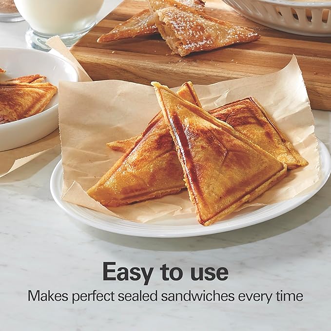 Hamilton Beach Electric Sealed Sandwich Maker Grill with PFAS-Free Nonstick Plates, Makes Stuffed French Toast, Omelets, Compact & Easy to Store, Black (25430G)