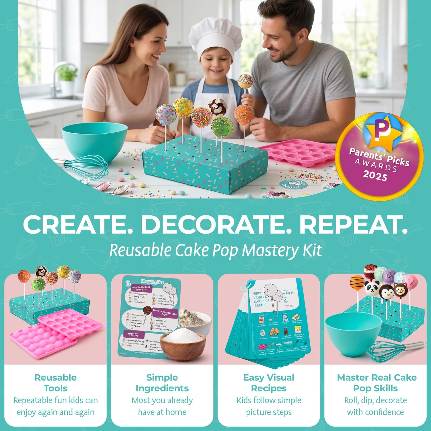 Tovla Jr. Ultimate Reusable Cake Pop-Making Kit for Kids – Fun DIY Baking Kit, STEM Activity for Ages 4+, Visual Learning Cake Pop Molds & Tools Set, Great Gift for Young Chefs