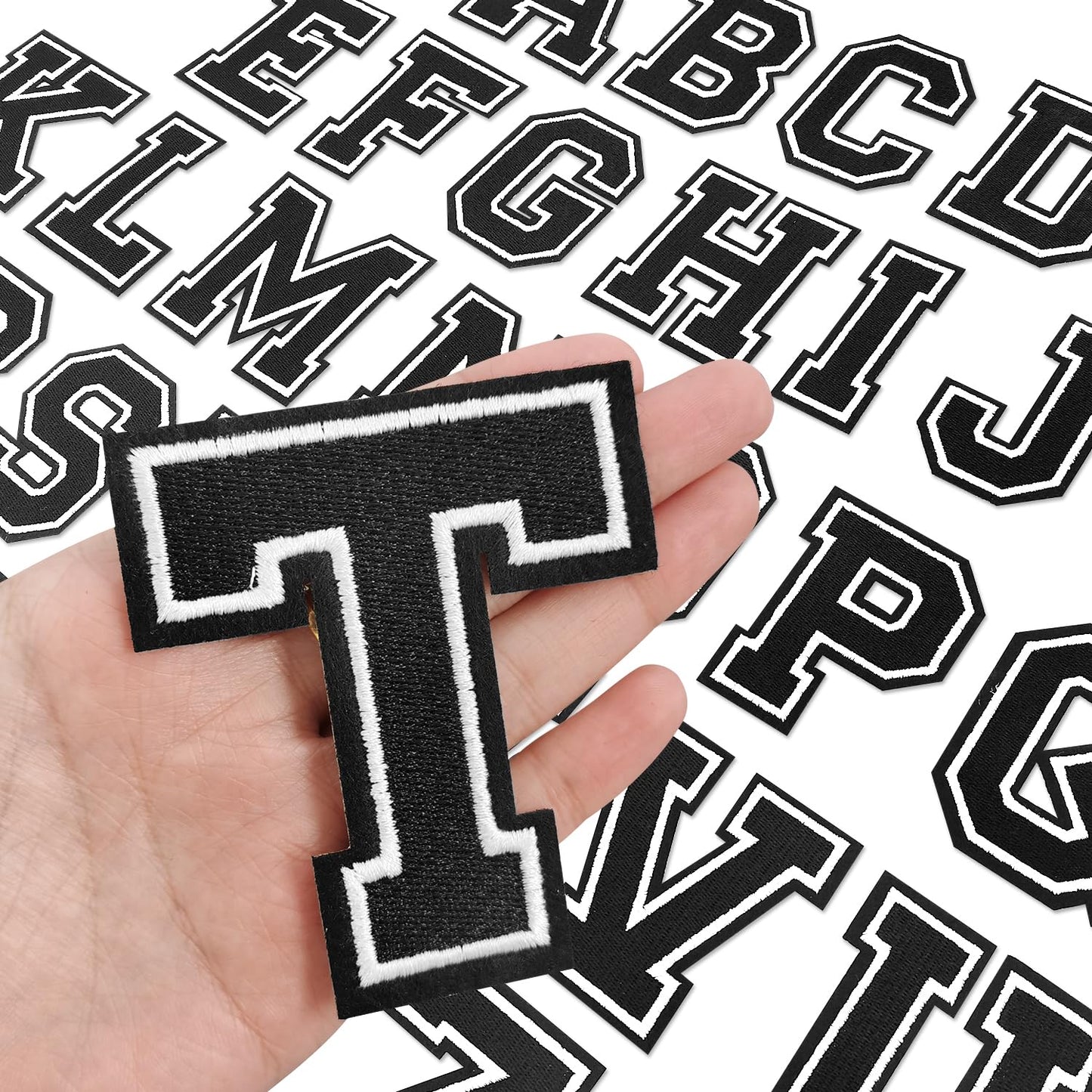 TXSN 26pcs Iron on Letter Patches, Fully Embroidery Varsity Letters A-Z Patches for Clothing Jacket Backpacks Hat and More, 3.1" Black