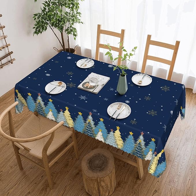 YCness Christmas Tablecloth Christmas Trees Snowflake Colorful White Black Green Red Table Cover Washable Seasonal Table Decor for Party Picnic Dinner 60x120 Inch Rectangle