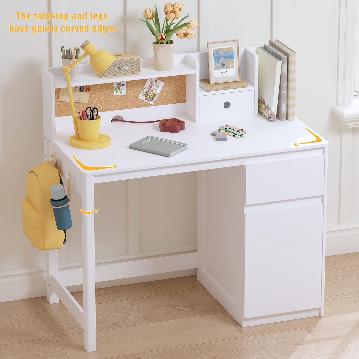 UTEX Kids Desk and Chair Set, Kids Study Desk with Hutch for 5-12 Years Old, Children Wooden Study Table, Student Writing Table Computer Workstation