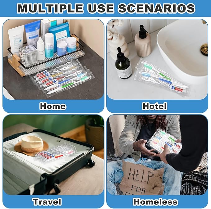 Disposable Toothbrushes with Toothpaste and Floss,50pcs Single Use Individually Wrapped Disposable Travel Toothbrushes and Dental Floss Kit Bulk for Homeless,Airbnb,Dentist,Hotel(5 Colors)