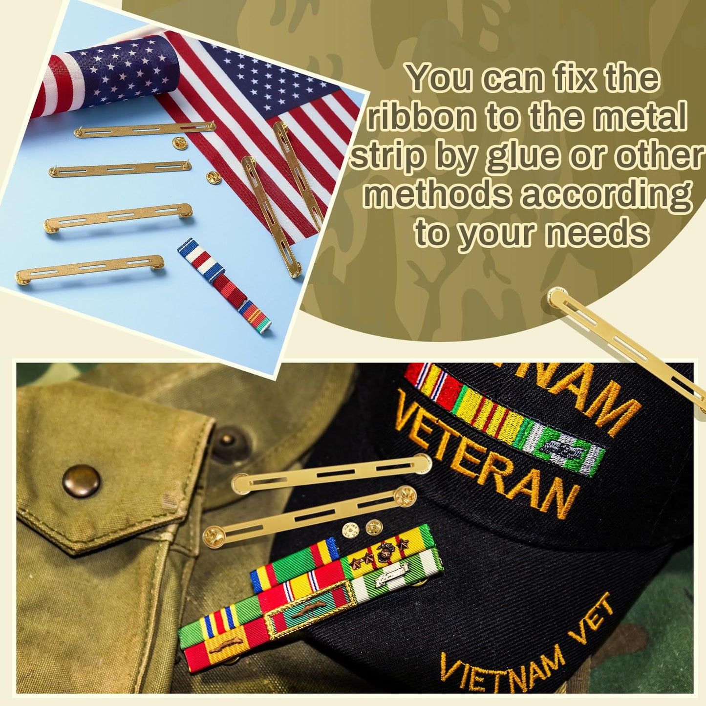 Landical 6pcs Military Ribbons Holding Bar Ribbon Mounting Bar Rack Military Brass Mount Holder for Uniforms Organizer (3 Ribbon)