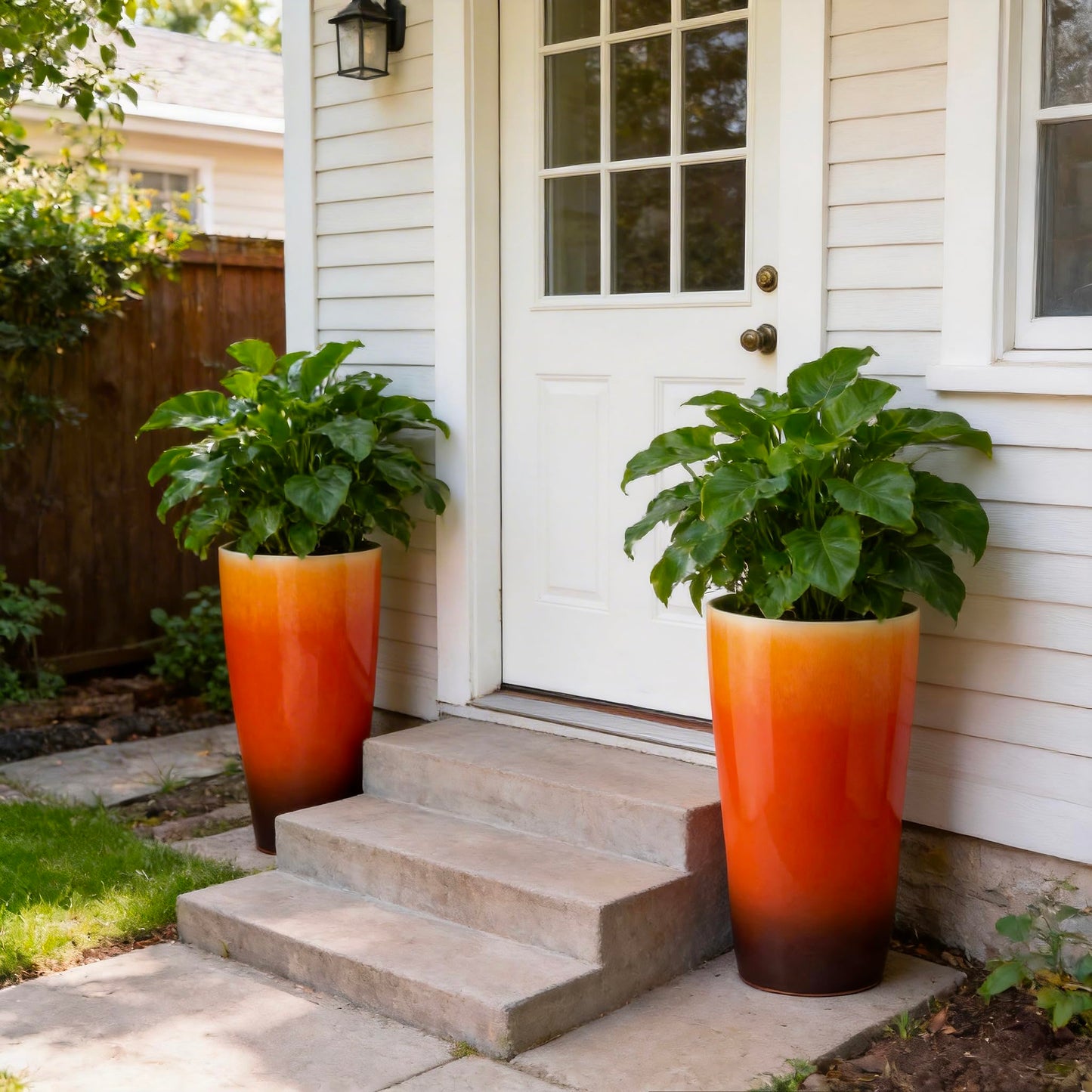 Lucieblessdesign 21 inch Tall Planters for Outdoor & Indoor Plants, Set of 2 Large Outdoor Planters for Porch, Tall Planter (Orange)