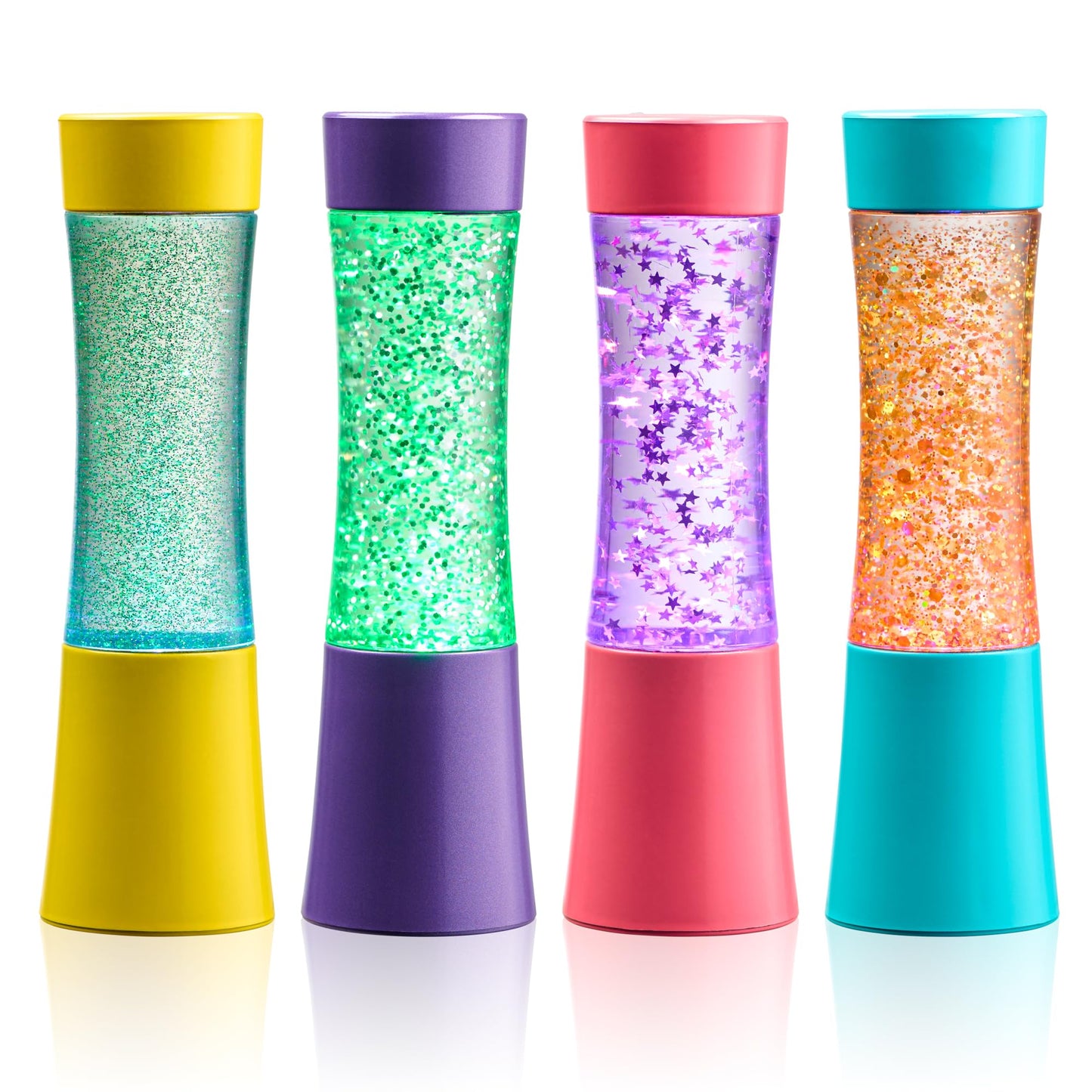 Special Supplies Light-Up Glitter Sensory Tubes – 4-Pack - Liquid Motion Timers for Stress Relief, Focus, and Relaxation - Colorful Calm Down Bottles for Kids and Adults - Leakproof, Ages 3+