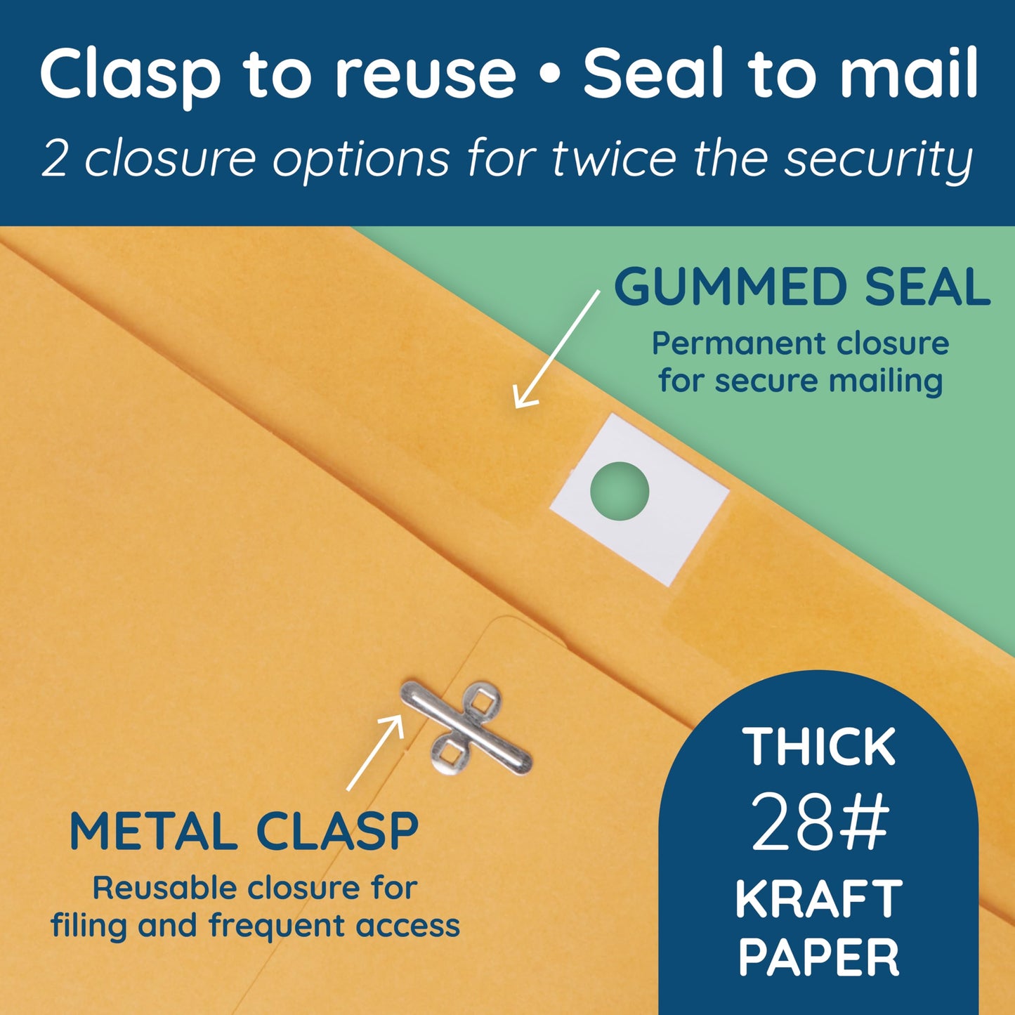 Blue Summit Supplies 100 6” x 9” Clasp Envelopes with Gummed Seal, Small Clasp Mailing Envelopes Made From 28lb Kraft Paper, For Smaller Items or Handling Cash, Bulk 100 Pack