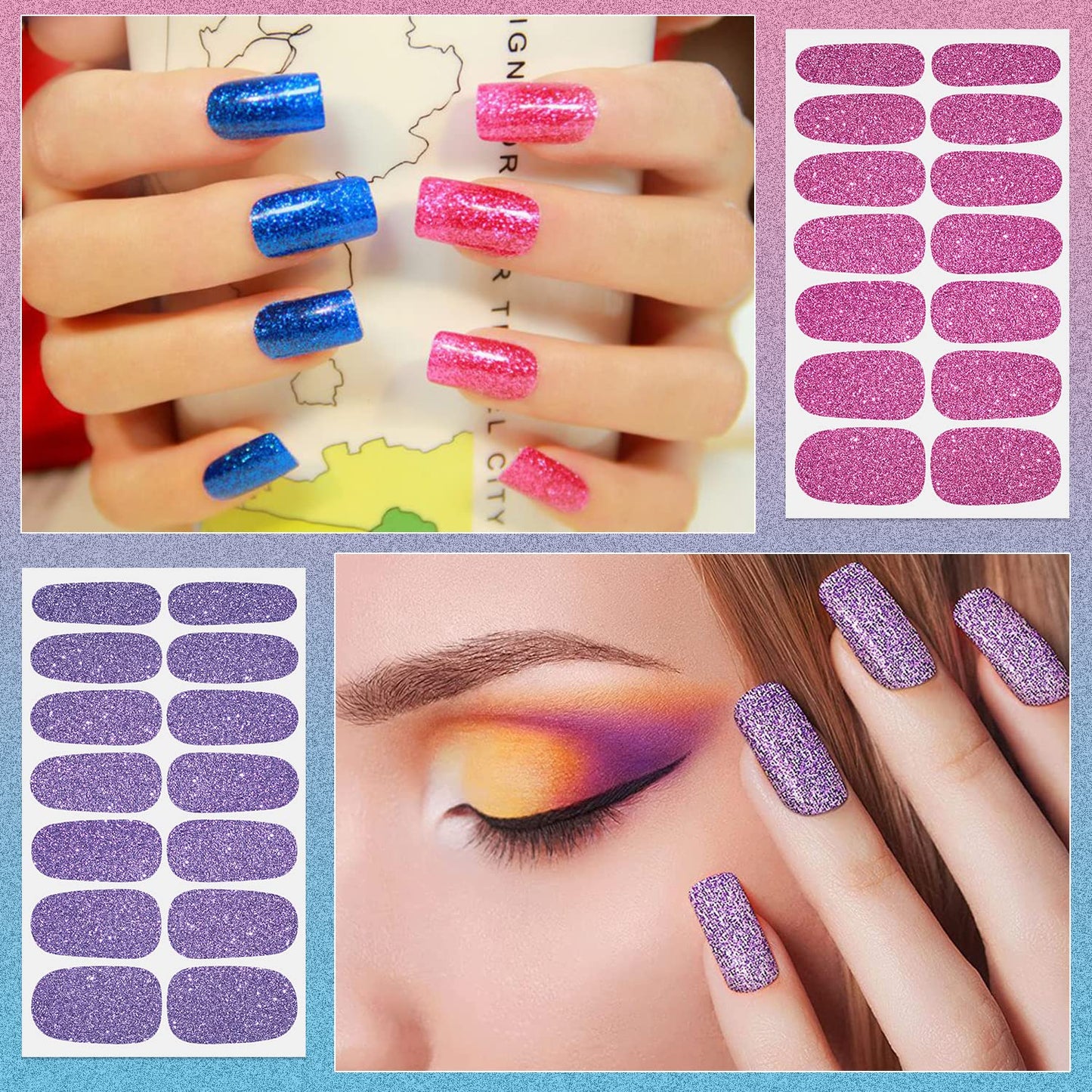 DANNEASY 24 Sheets Full Nail Wraps Nail Polish Stickers for Women Solid Color Nail Polish Strips Gel Nail Strips Self Adhesive Fingernail Stickers Manicure Kit with 1pc File, Cuticle Stick