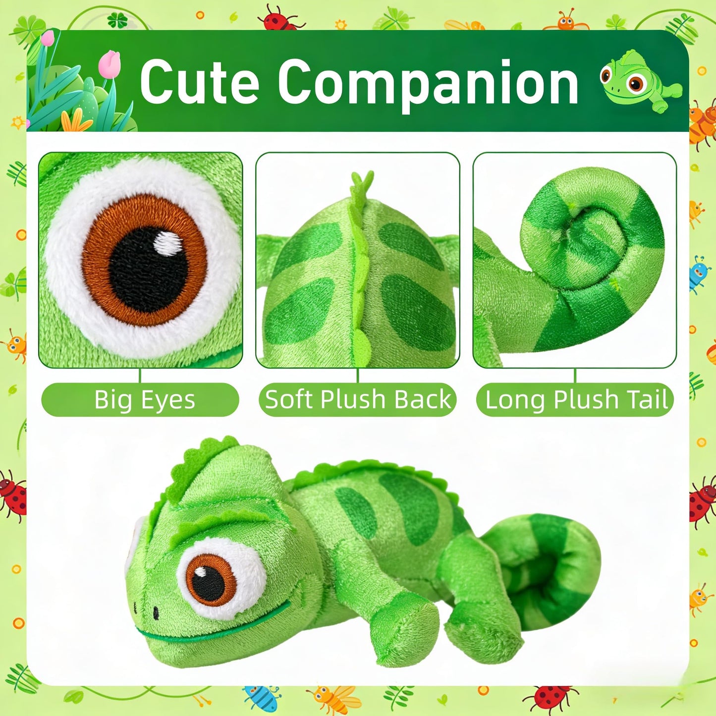 BOKIRZOS Magnetic Shoulder Chameleon Plush Toy, Soft Lizard Stuffed Animal Cosplay Accessory for Kids Teens Adults, Includes Key Ring