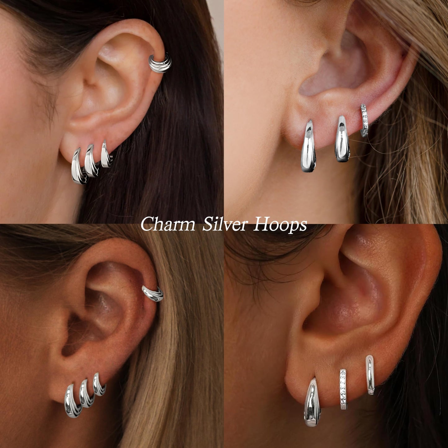 Silver Hoop Earrings Set for Women Huggie Cartilage Clip On Earrings Set for Multiple Piercing Lightweight Jewelry