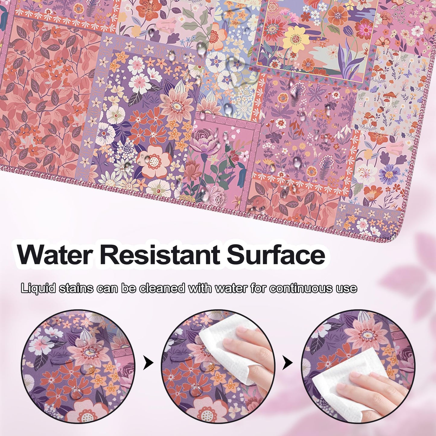 iCasso Floral Desk Pad Mat, Large Mouse Pad, Desk Matt for Desktop, Anti-Slip XXL Big Mousepad with Stitched Edges for Computer Keyboard (Rose Pink)