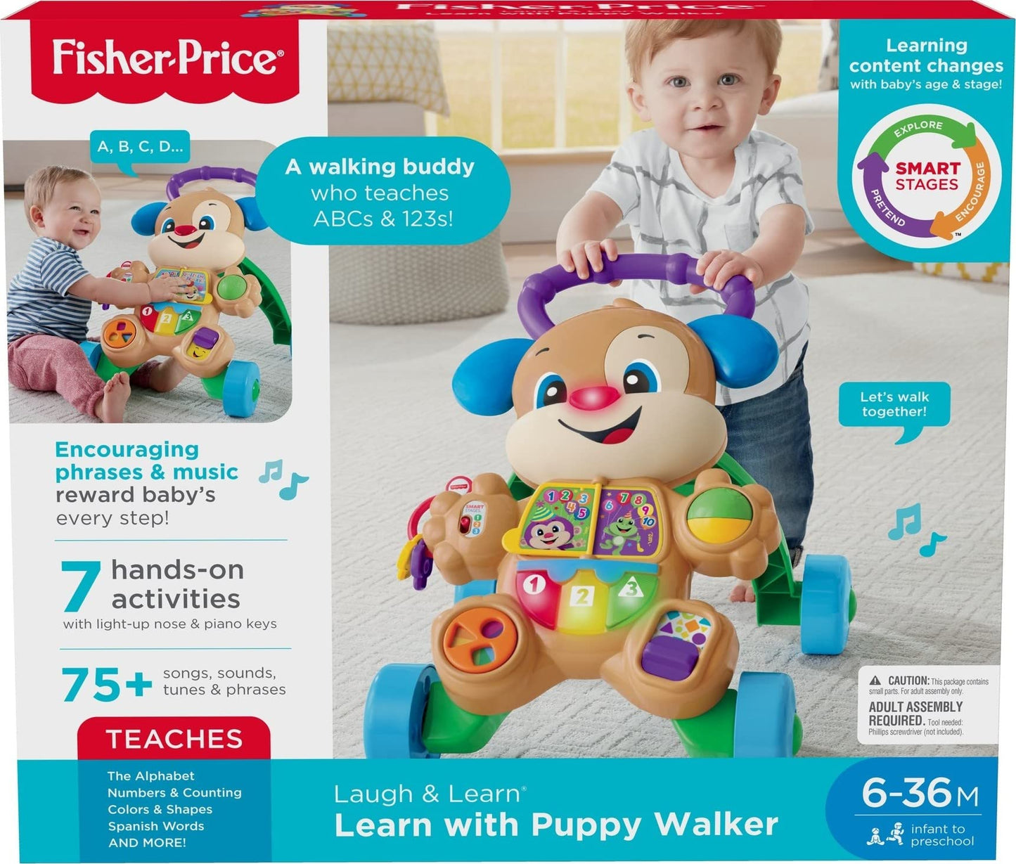 Fisher-Price Baby Toy Laugh & Learn Smart Stages Puppy Walker with Educational Music Lights & Activities for Infants Ages 6+ Months