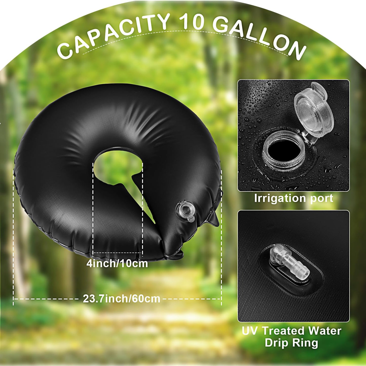 TaoBary 2 Pcs 10 Gallon Tree Watering Ring Bag Slow Release Watering Bag Deep Root Automatic Drip System PVC Drip Irrigation Pouch Donuts for Newly Planted Multi Trunk Trees Shrubs (Black)