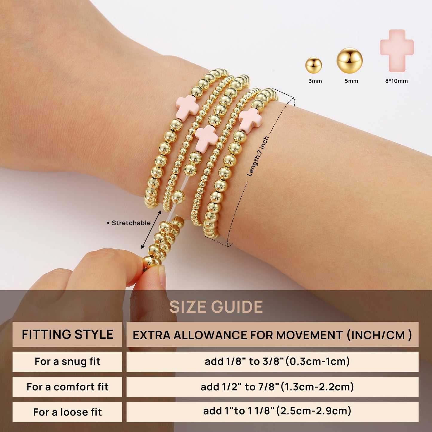 Yoosteel 14K Gold Plated Beaded Bracelet Set for Women, Dainty Bow & Pearl Stackable Stretch Bracelets, 5 Pcs Jewelry Gift
