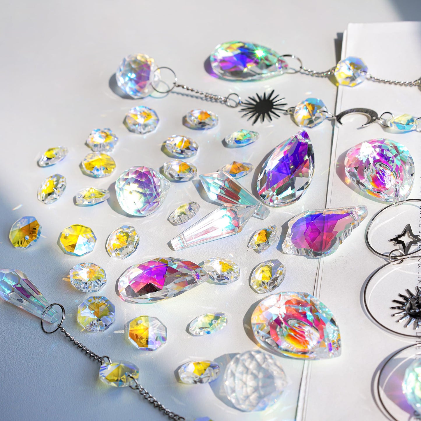 H&D HYALINE & DORA Crystal Decorative Wind Spinner, Crystal Suncatcher Assembly Craft Kits, Rainbow Prisms Beads Pendant, Crystals Hanging for Home Garden Decor