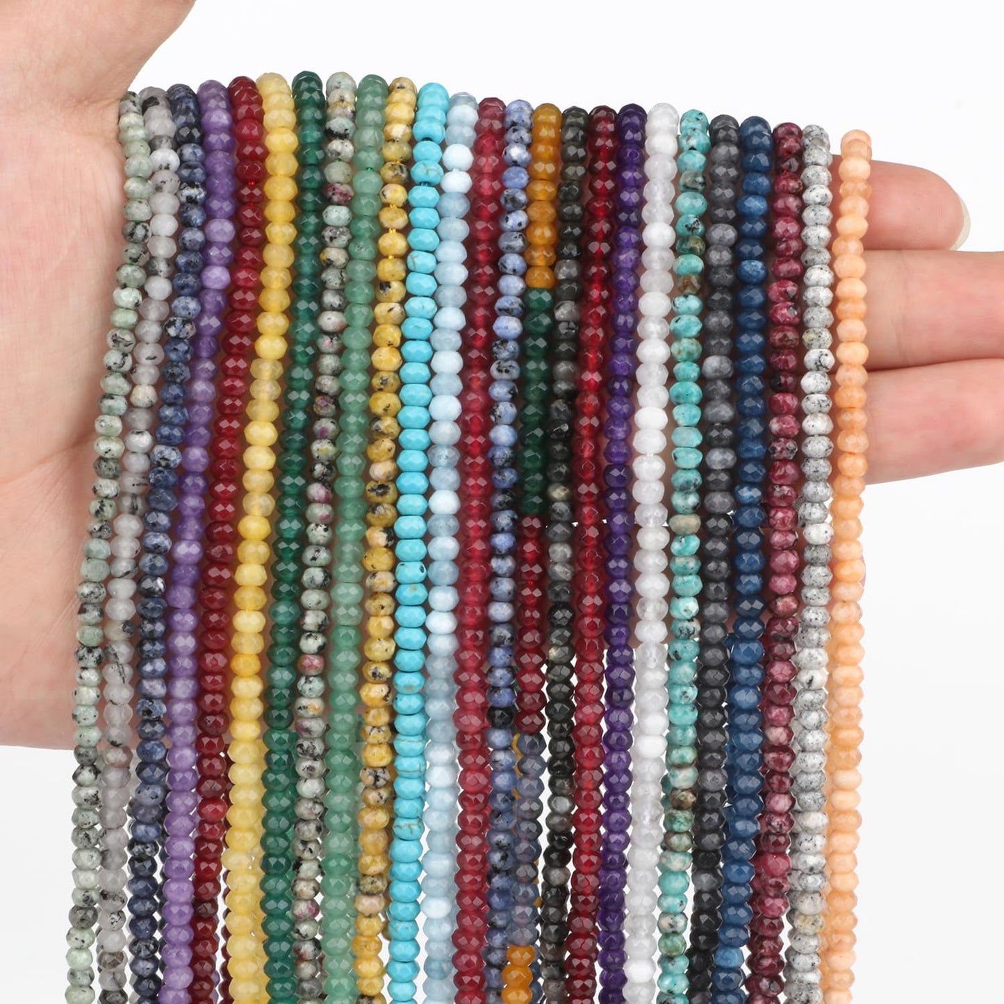 2 String 220PCS 3x5mm Natural Dark Green Chalcedony Stone Beads for Jewelry Making, Songxi Facted Loose Gemstone Beads for DIY Bracelet Necklace Making Supplies with Energy Healing Chakra Power