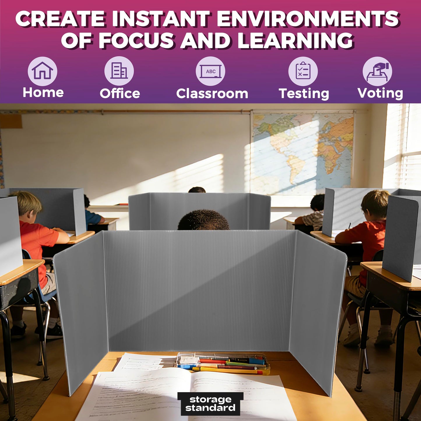 22-Pack Desk Dividers for Students - Waterproof & Durable Plastic Privacy Shield Divider, Classroom Folders Teacher Supplies, Easy-to-Clean Plastic Study Carrel Folder Boards for Student Desks, Grey