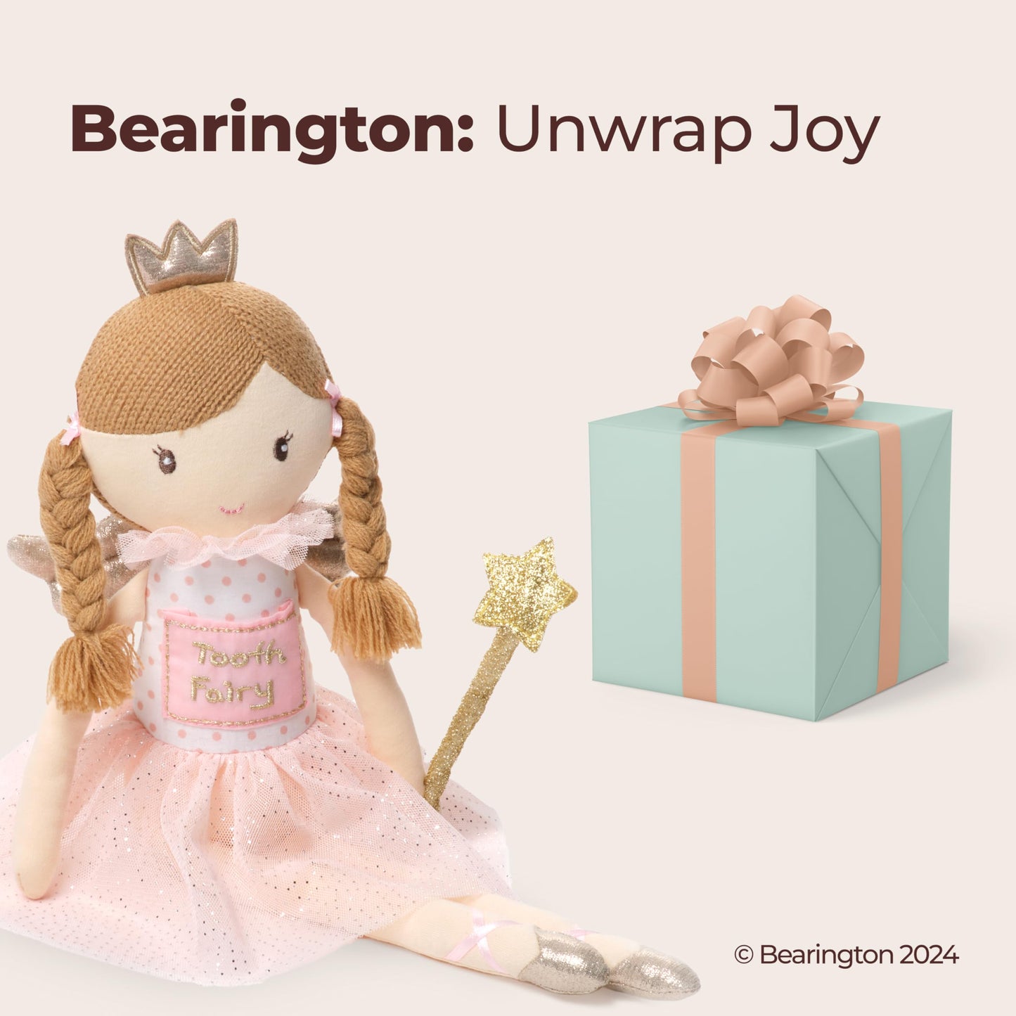 Bearington Collection Tooth Fairy Tooth Holder Plush Pillow for Girls – Hanging Doll for Bed, Door, Nightstand - Pixie 14"