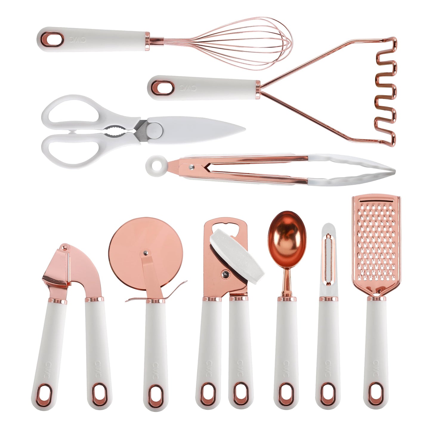 COOK WITH COLOR Kitchen Gadget Set Copper Plated Stainless Steel Utensils with Soft Touch Handles, Copper White, 10 Pieces